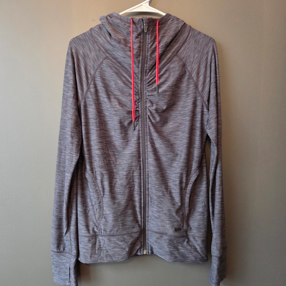 Prana Camelia Gray Space Dye Full Zip Hoodie‎ Jacket Thumbholes Athletic Sz S